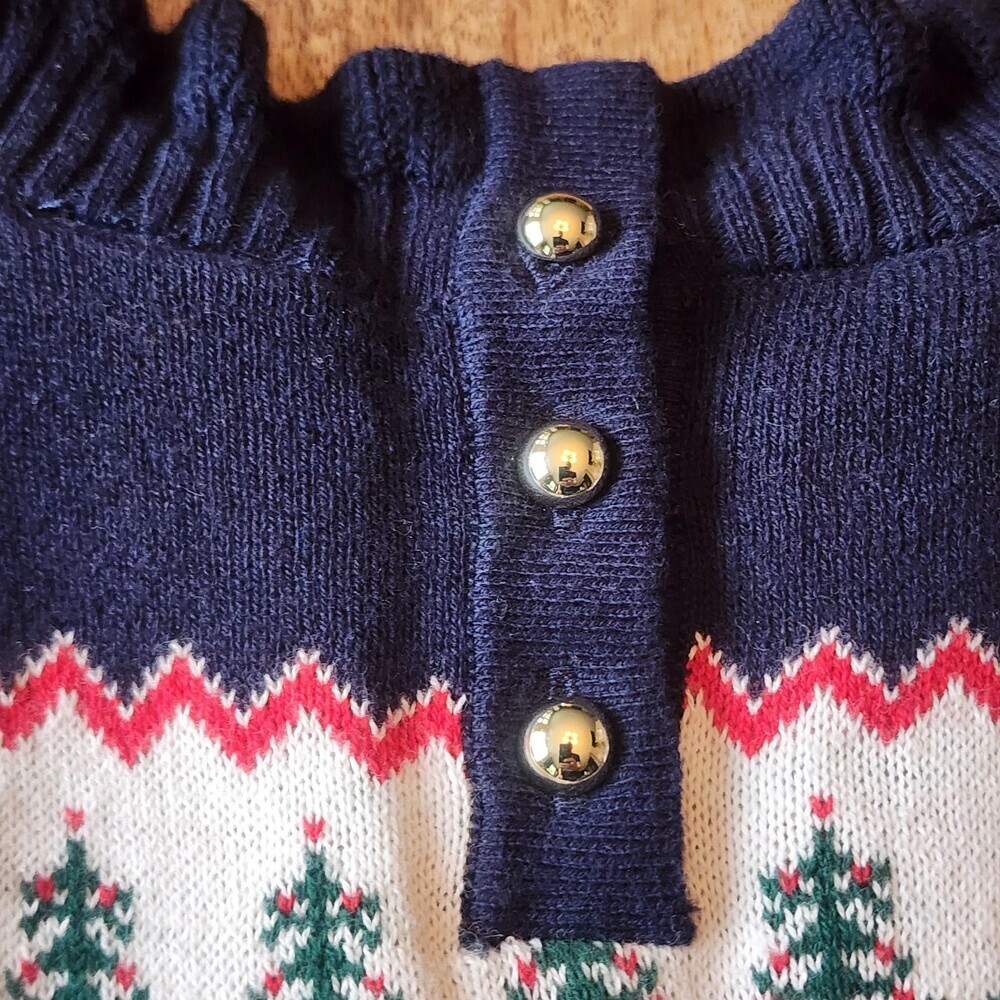 Janie And Jack Dress Girls 18-24 Months Blue Sweater Fair Isle Trees Winter Knit - Picture 5 of 15